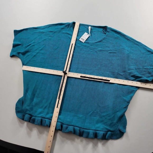 NY Collection Ruffled Sheer Pullover Sweater Womens Plus 1X Blue Teal - Picture 5 of 7